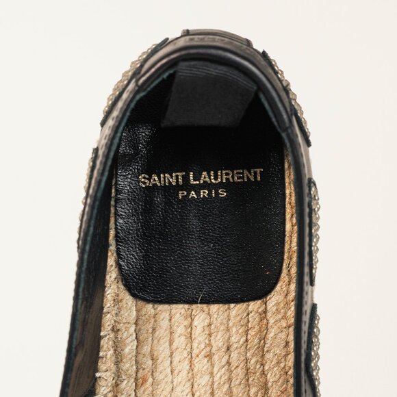 Saint Laurent Nero Leather Studded Heart Espadrilles - Picture 10 of 12